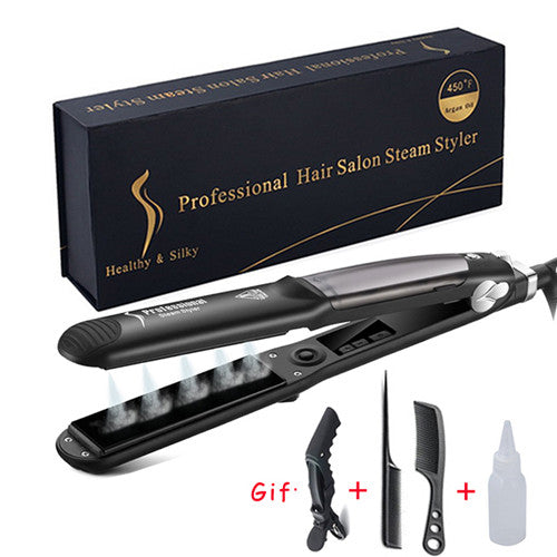 Salon-Grade Dual Purpose Steam Hair Straightener and Flat Iron Curler for Amazing Style. Perfect Gift for Girlfriend!
